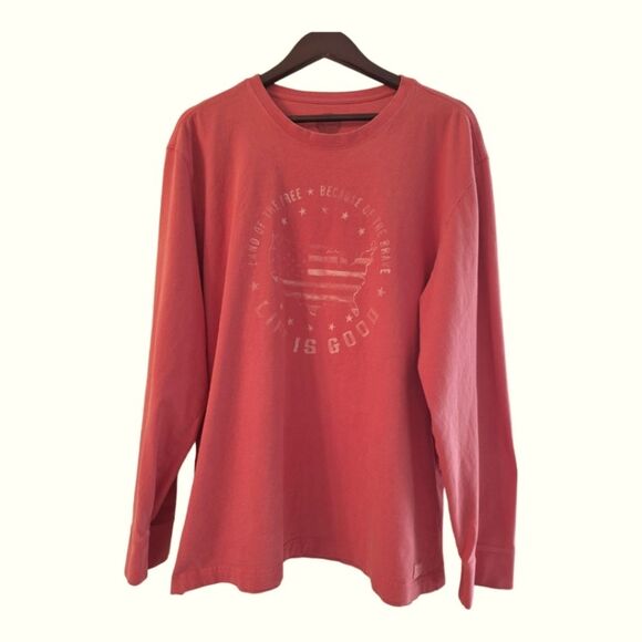 Life is Good Patriotic Long Sleeve Cotton Tee Men's XXL t-shirt Red made in Peru - Picture 1 of 10